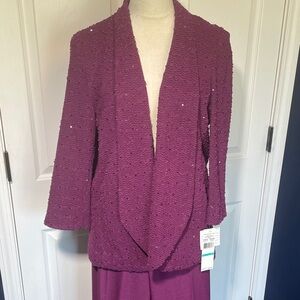 NWT Alfred Dunner Purple Cardigan Jacket & Pants Set Size 16